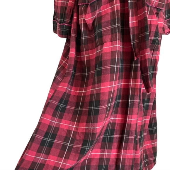 SOLD Eileen West plaid tartan black Pink Christmas long Robe cotton Classic L - Picture 8 of 17